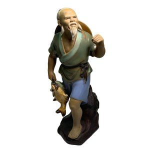 Vtg Shiwan Mudman Fish Hat Walking 8.5" China 147 Mark Missing Fishing Pole